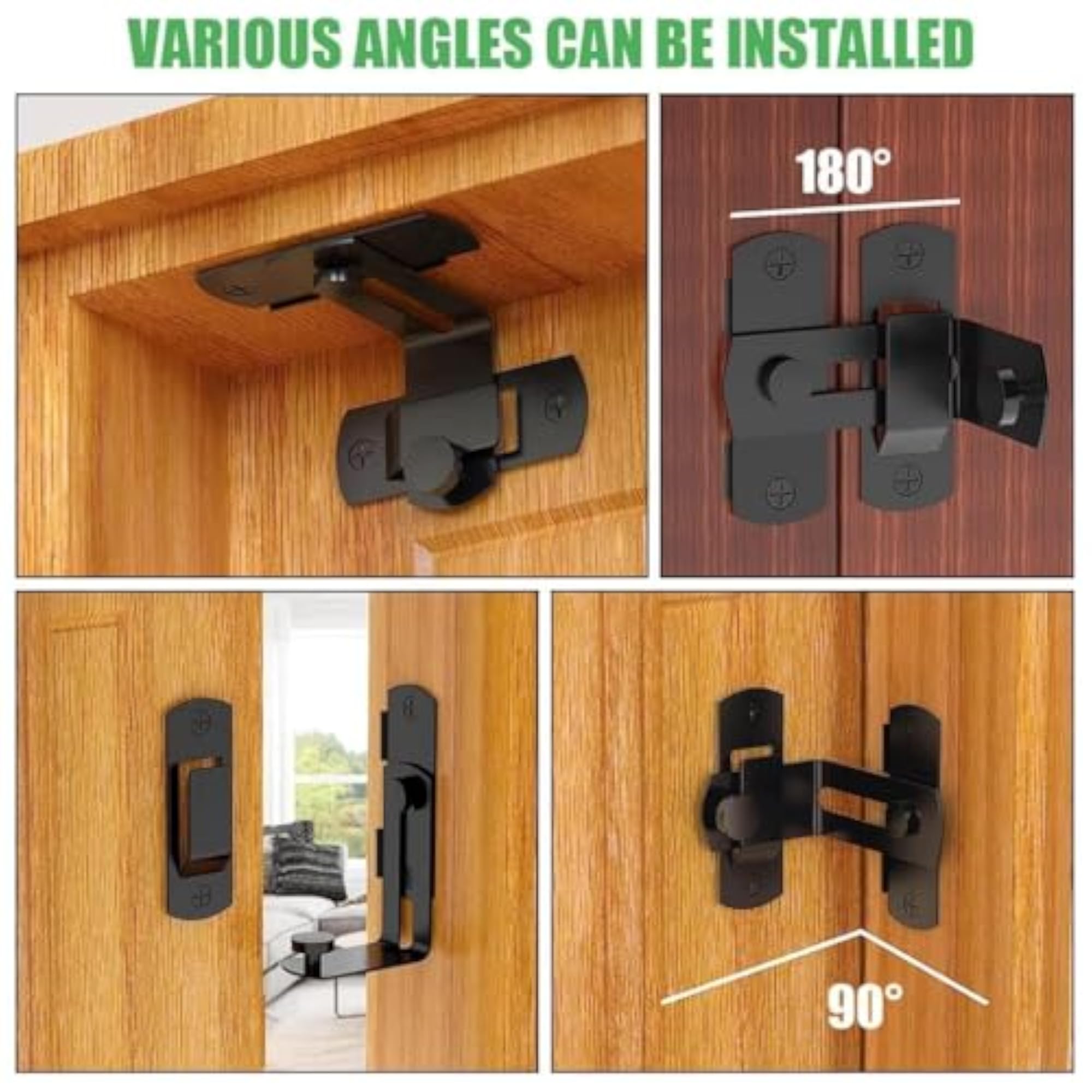 90-Degree Door Lock Latch, Stainless Steel Flip Latch